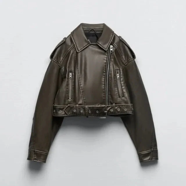 Alessandra | Giacca Biker Vintage in Ecopelle con Cintura - Image 4