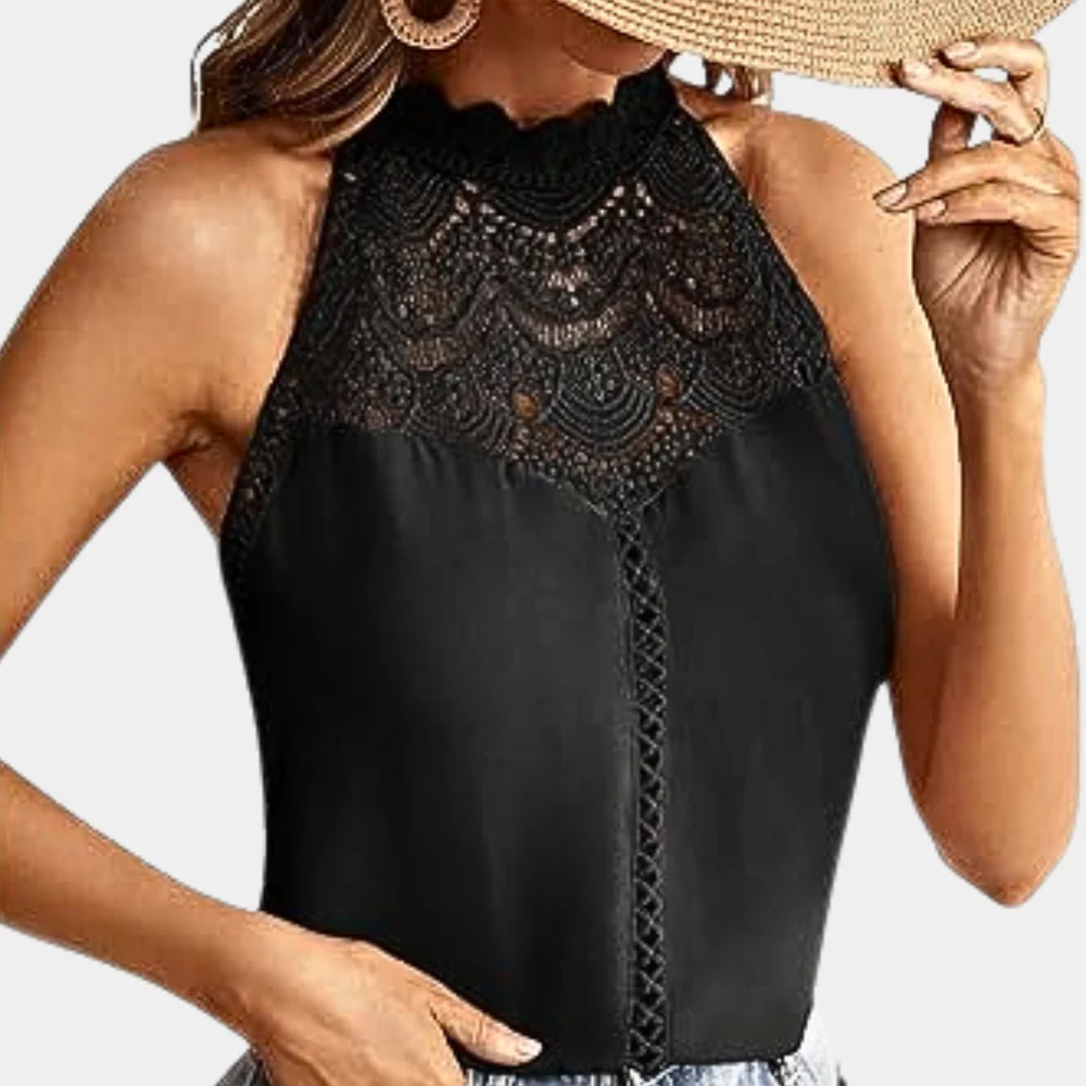 Alessia | Top Senza Maniche in Pizzo Crochet con Collo Alto - Image 7