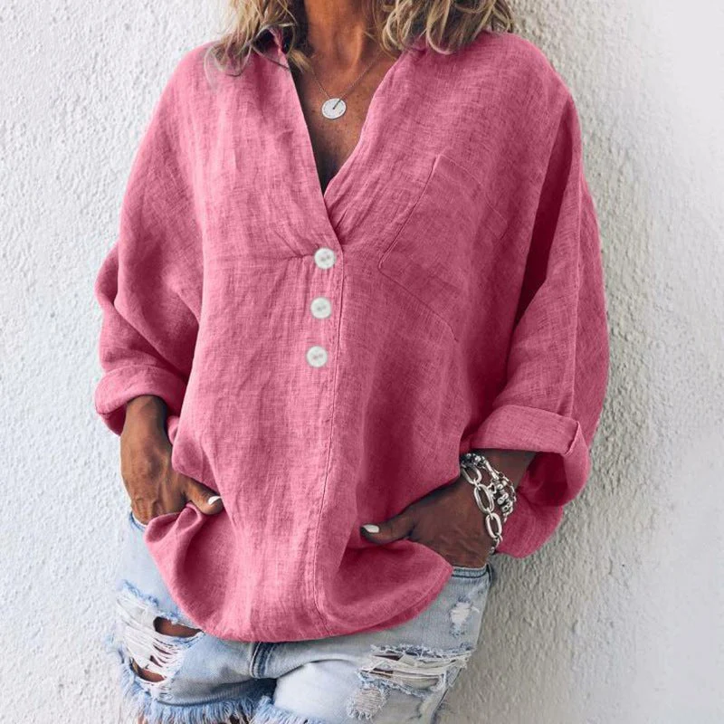 Angelika | Elegante blusa oversize in cotone con scollo a V