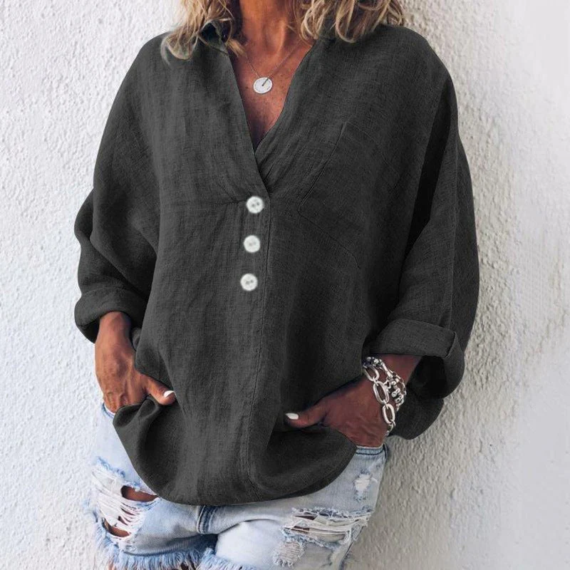 Angelika | Elegante blusa oversize in cotone con scollo a V - Image 3