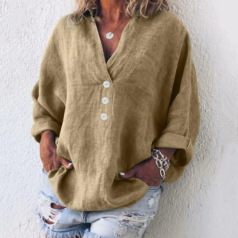 Angelika | Elegante blusa oversize in cotone con scollo a V - Image 5