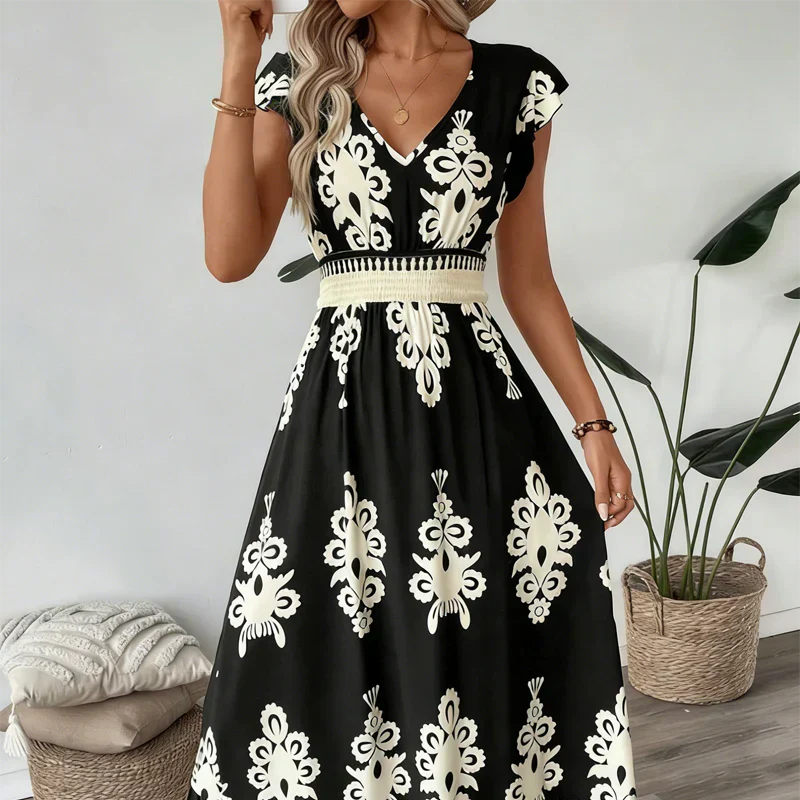 Aurora | Abito midi da donna raffinato ed elegante con scollo a V