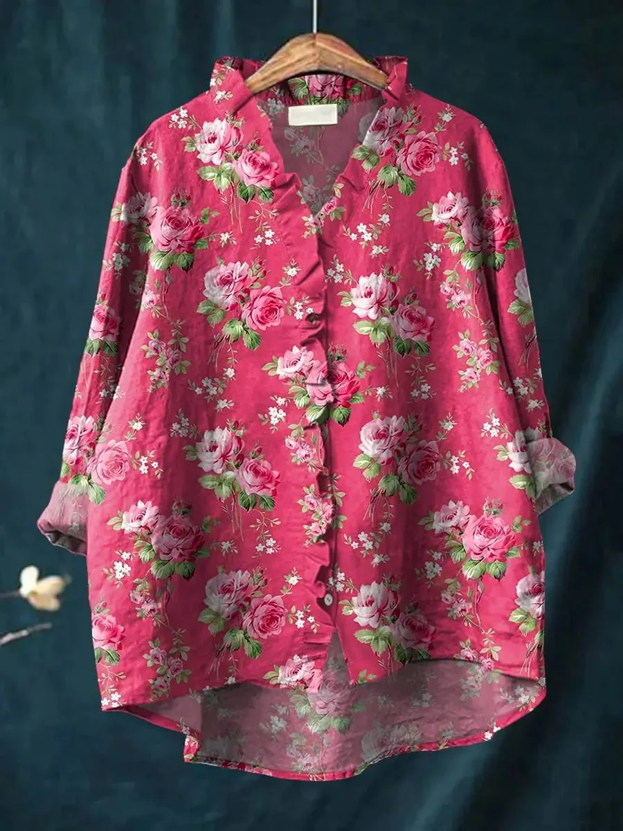 Aurora | Blusa Floreale in Lino Elegante e Traspirante