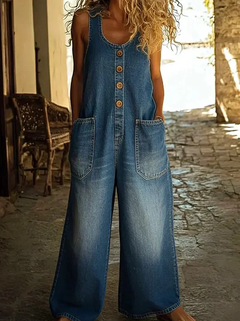 Beatrice | Tuta in denim vintage con bottoni in legno e taglio relax - Image 2