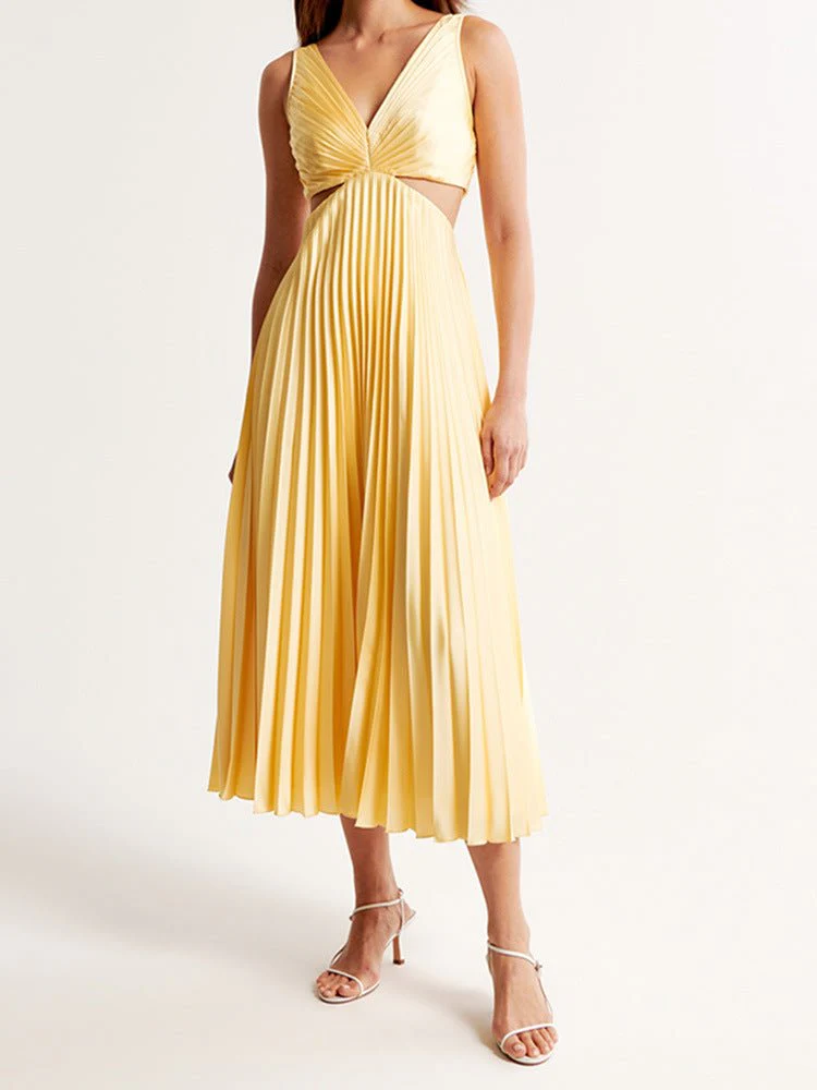 Camilla | Abito Maxi Plissettato Con Dettagli Cut-Out - Image 3