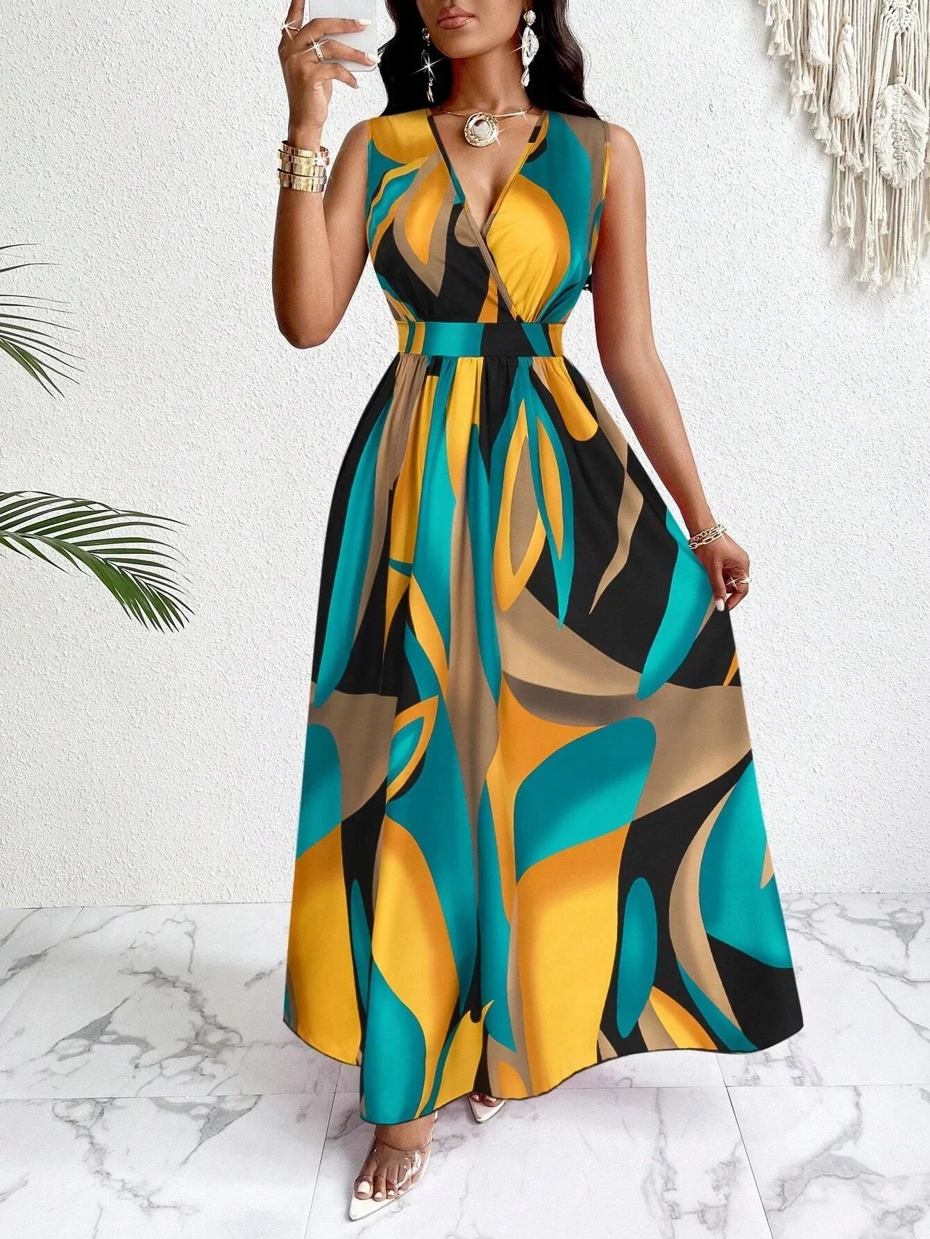 Camilla | Maxi Abito Astratto in Cotone Premium