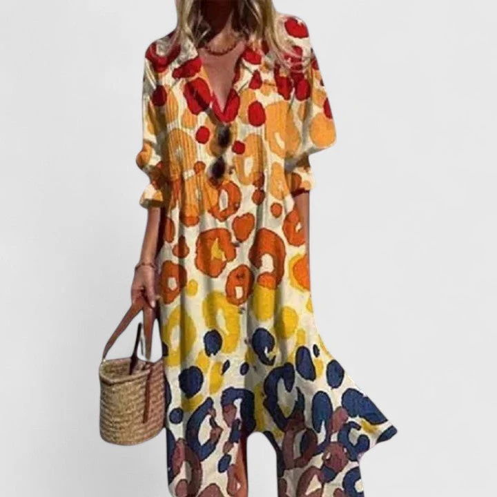 Chiara | Abito boho-chic in cotone con stampa artistica - Image 4
