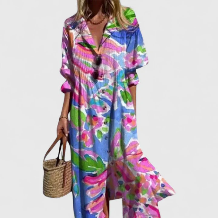 Chiara | Abito boho-chic in cotone con stampa artistica - Image 5