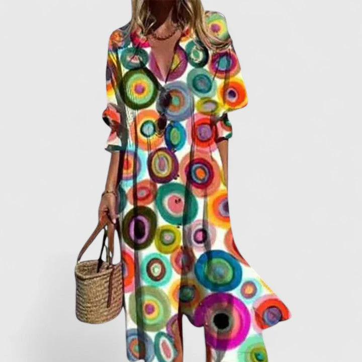 Chiara | Abito boho-chic in cotone con stampa artistica - Image 7