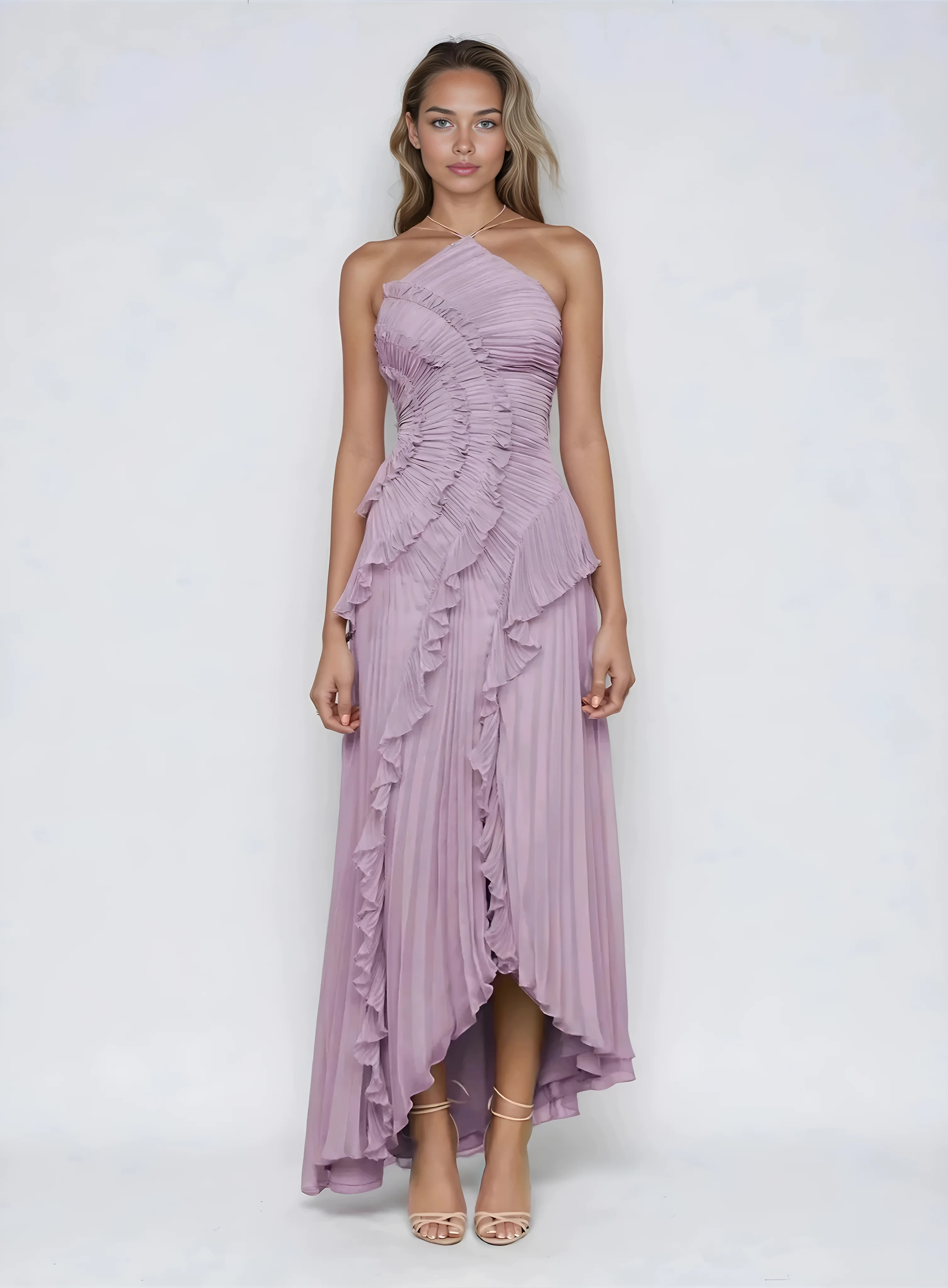 Christin | Abito da cerimonia lungo in chiffon, elegante e raffinato