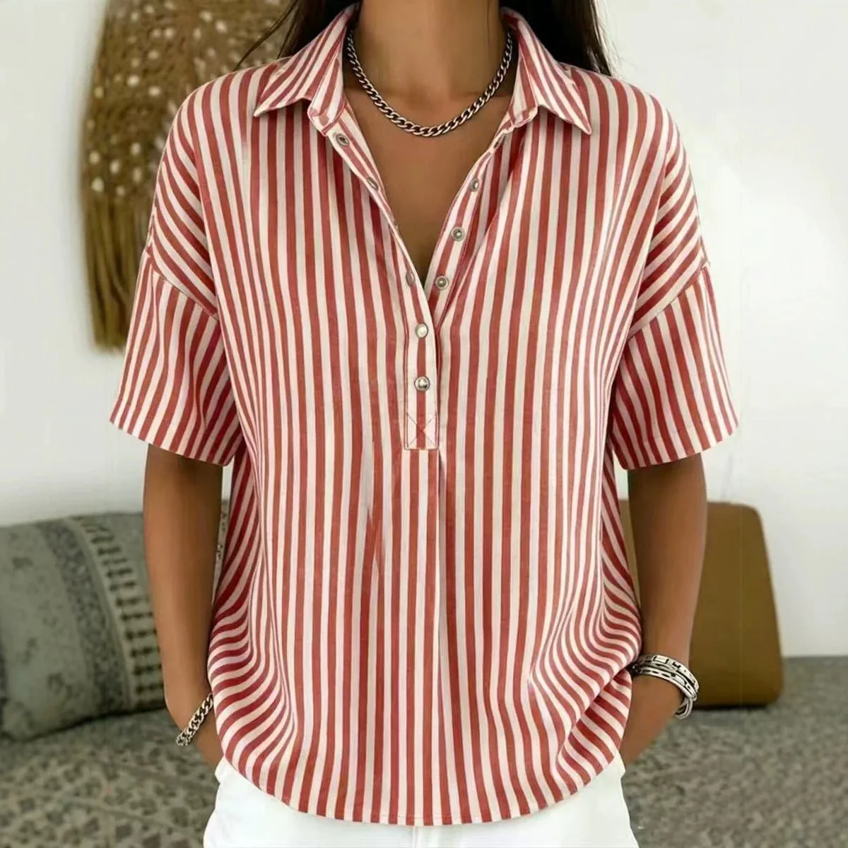 Clara | Blusa a Righe Elegante con Colletto e Bottoni - Image 5