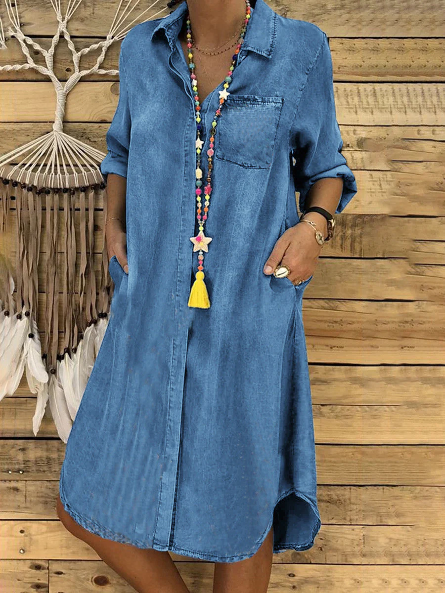 Delinda | Comodo Abito Donna Chemisier in Denim Rilassato