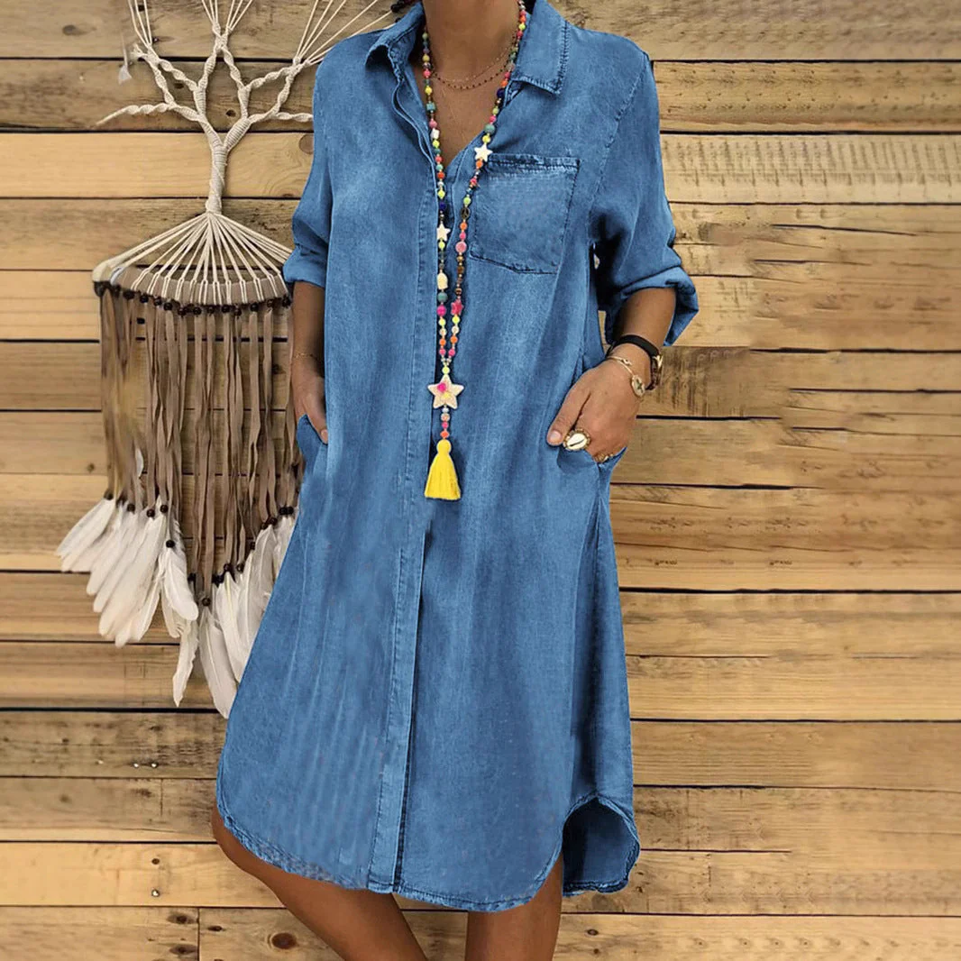 Delinda | Comodo Abito Donna Chemisier in Denim Rilassato - Image 4