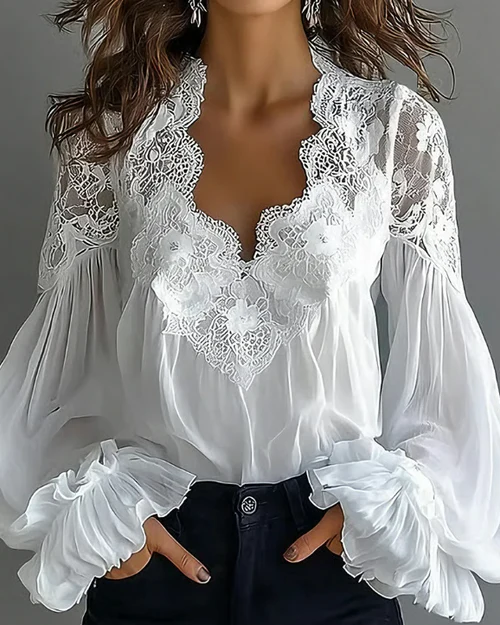 Diana | Blusa Raffinata con Ricami in Pizzo Floreale