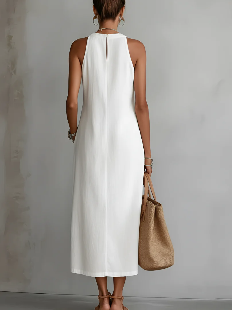 Elena | Abito midi traspirante in misto cotone e lino - Image 4