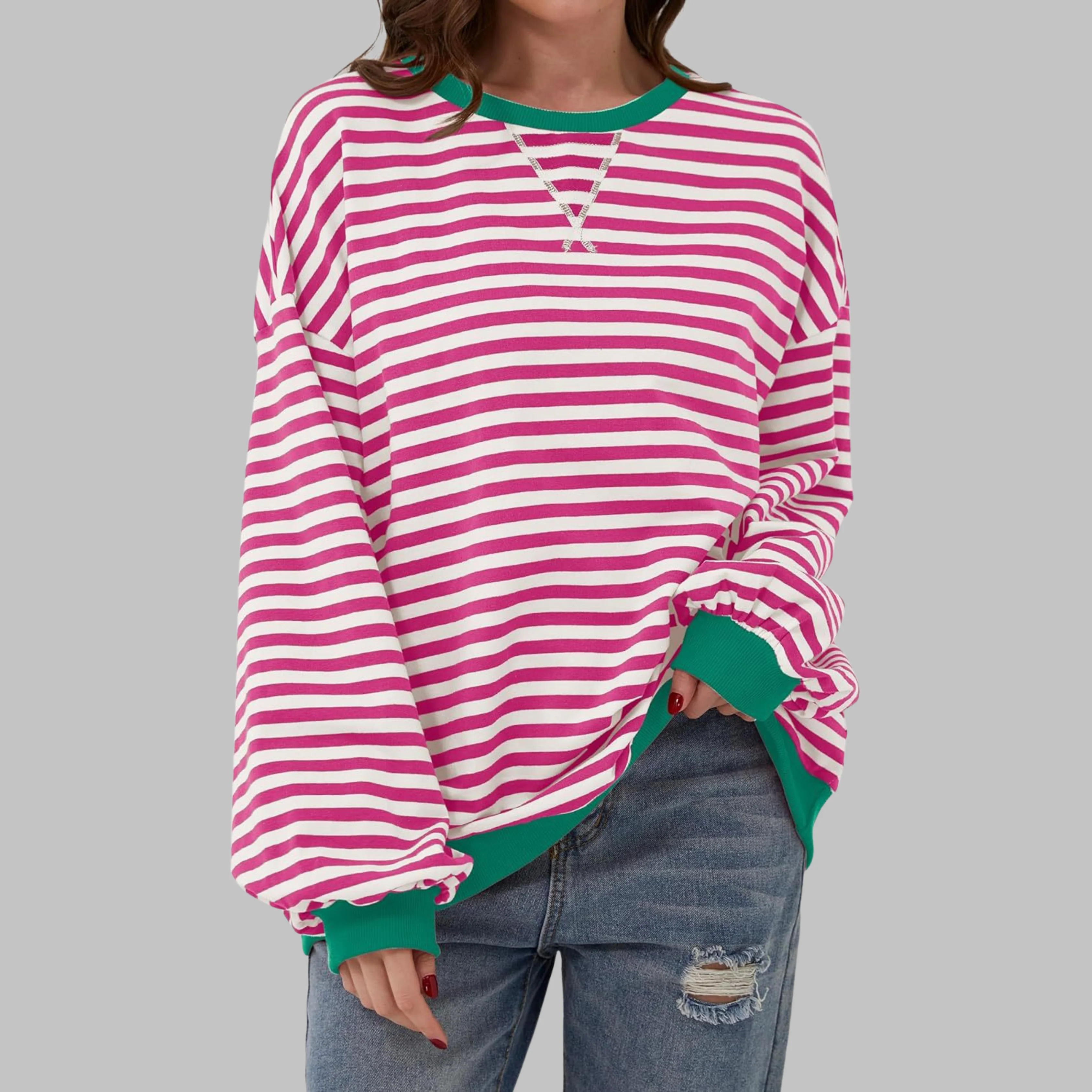 Elena | Felpa Oversize Retro Chic con Dettagli a Contrasto - Image 12