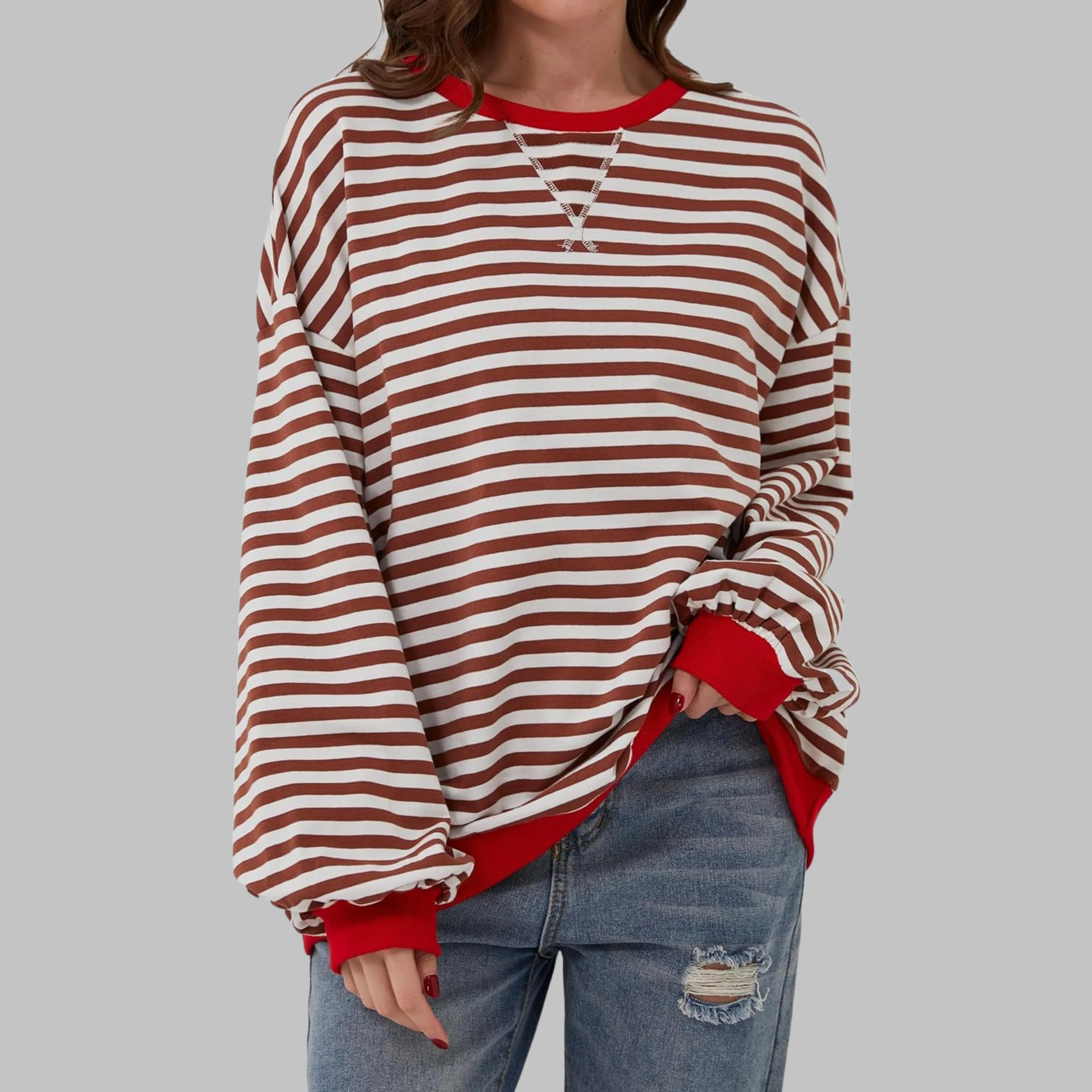Elena | Felpa Oversize Retro Chic con Dettagli a Contrasto - Image 5