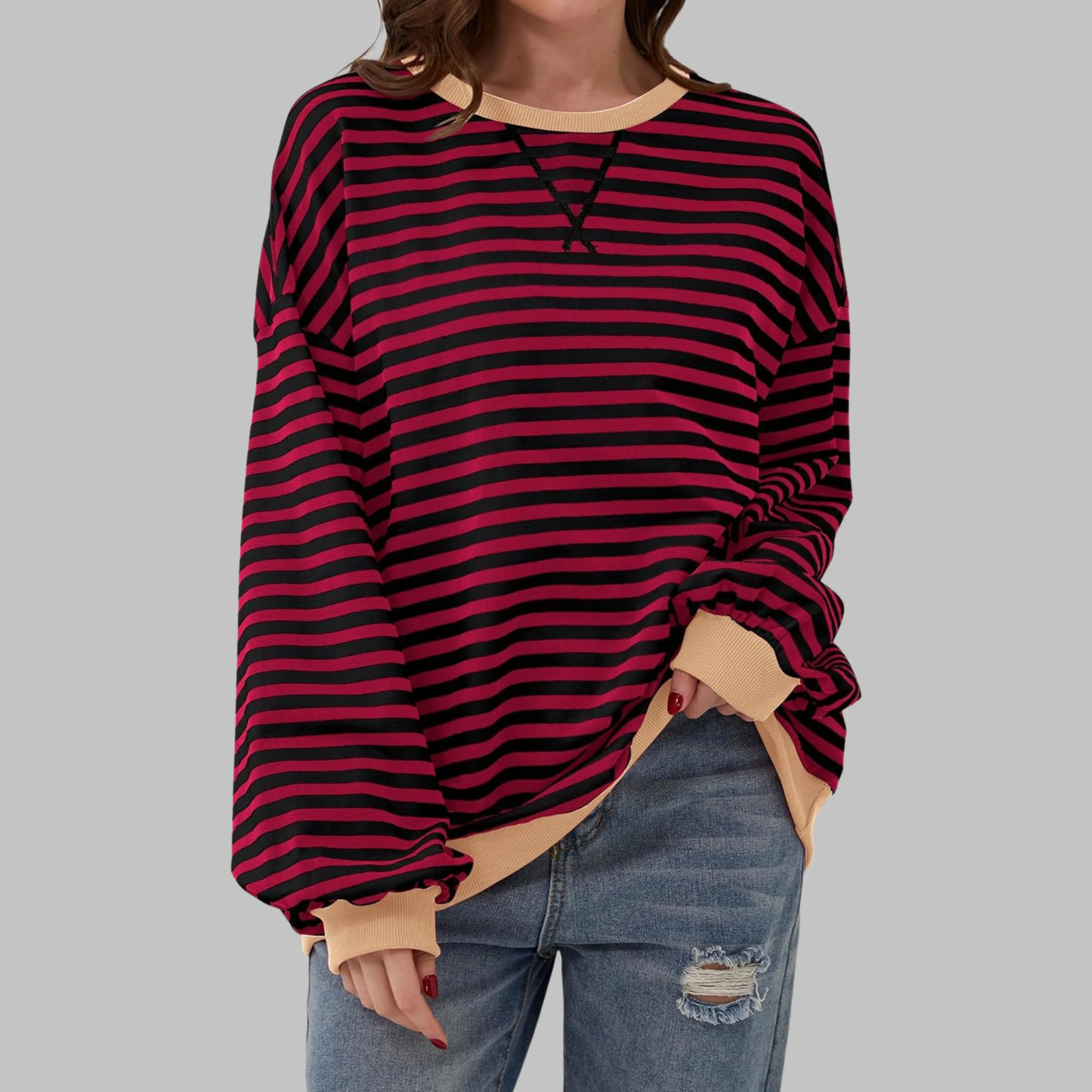 Elena | Felpa Oversize Retro Chic con Dettagli a Contrasto - Image 8