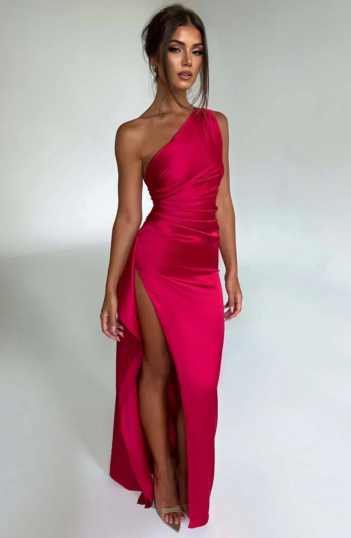 Eliana | Abito  maxi monospalla con drappeggio sartoriale