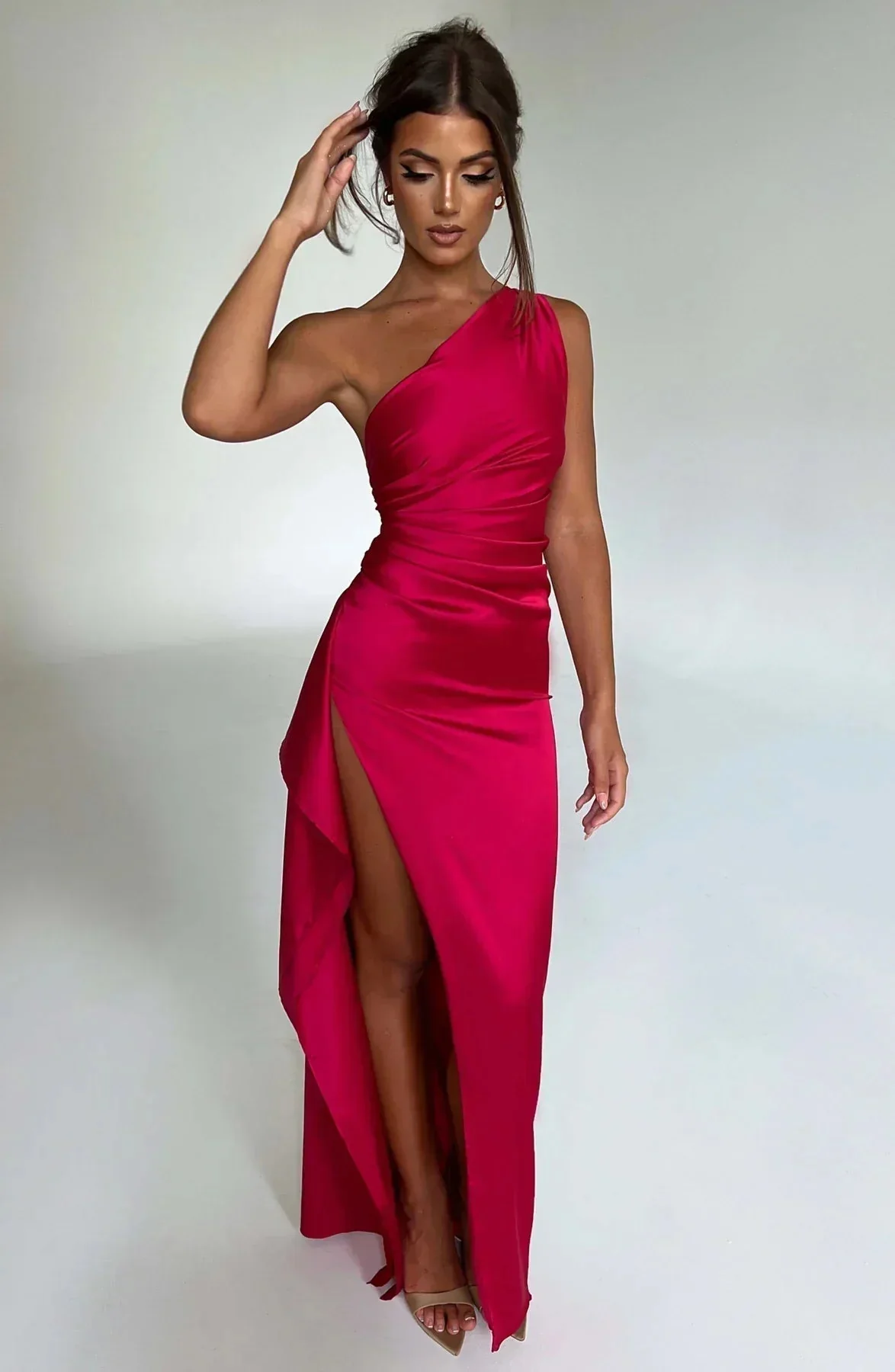 Eliana | Abito  maxi monospalla con drappeggio sartoriale - Image 6