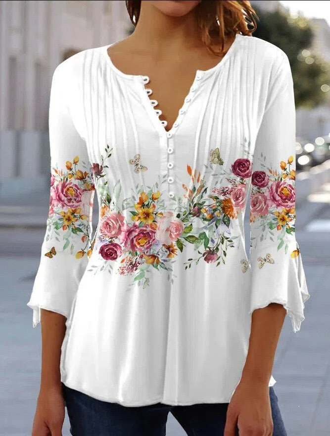 Elisa | Elegante camicetta Henley a fantasia floreale da donna - Image 2