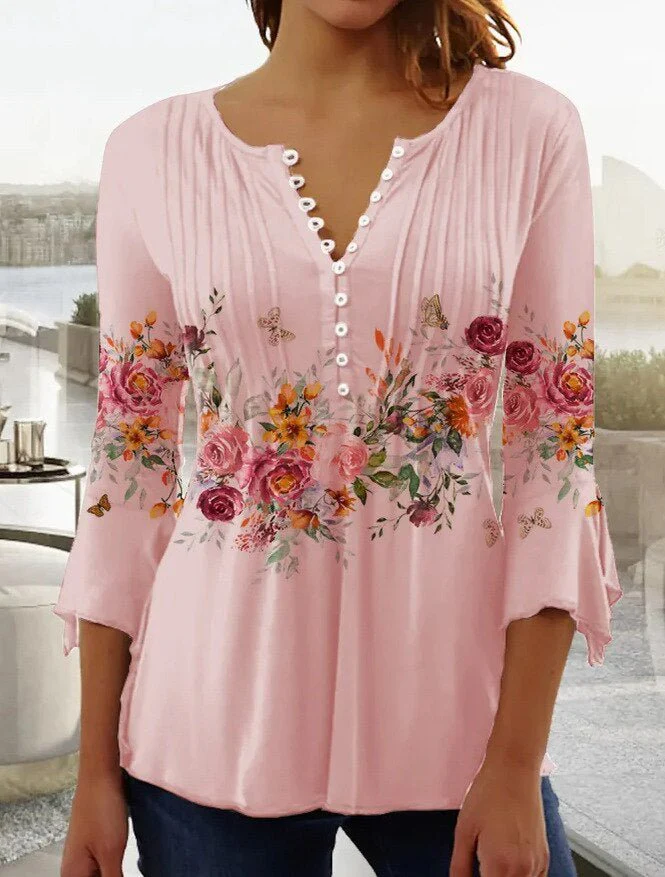 Elisa | Elegante camicetta Henley a fantasia floreale da donna - Image 3