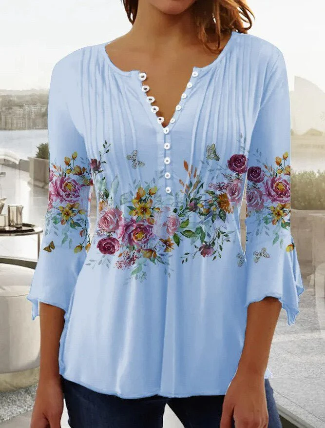 Elisa | Elegante camicetta Henley a fantasia floreale da donna - Image 4
