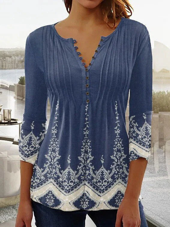 Elisa | Elegante camicetta Henley a fantasia floreale da donna - Image 5