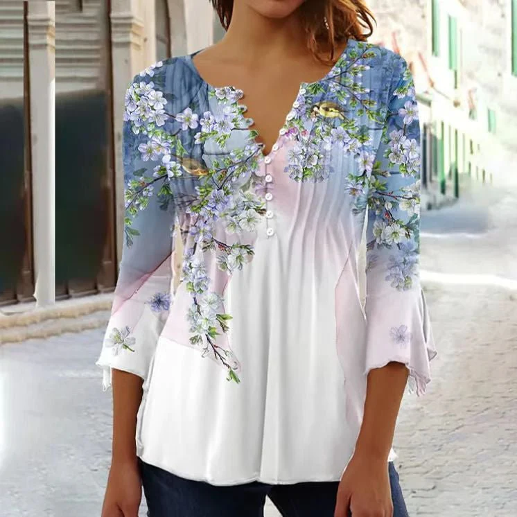 Elisa | Elegante camicetta Henley a fantasia floreale da donna - Image 7