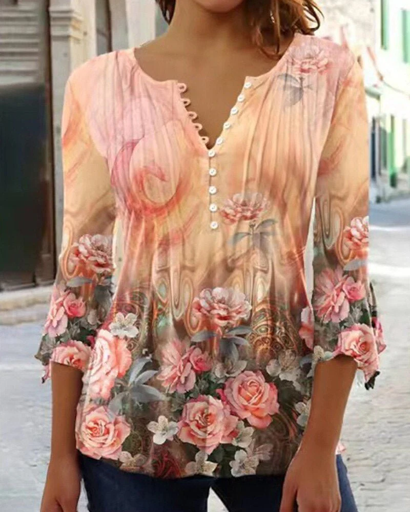 Elisa | Elegante camicetta Henley a fantasia floreale da donna - Image 8