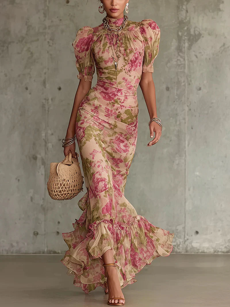 Emily | Incantevole Maxi Abito Vintage con Maniche a Sbuffo