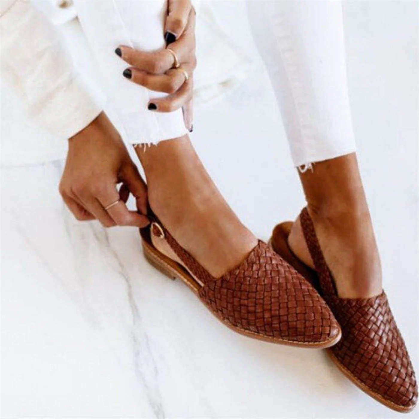 Emma | Sandali slingback in pelle intrecciata per un'eleganza quotidiana