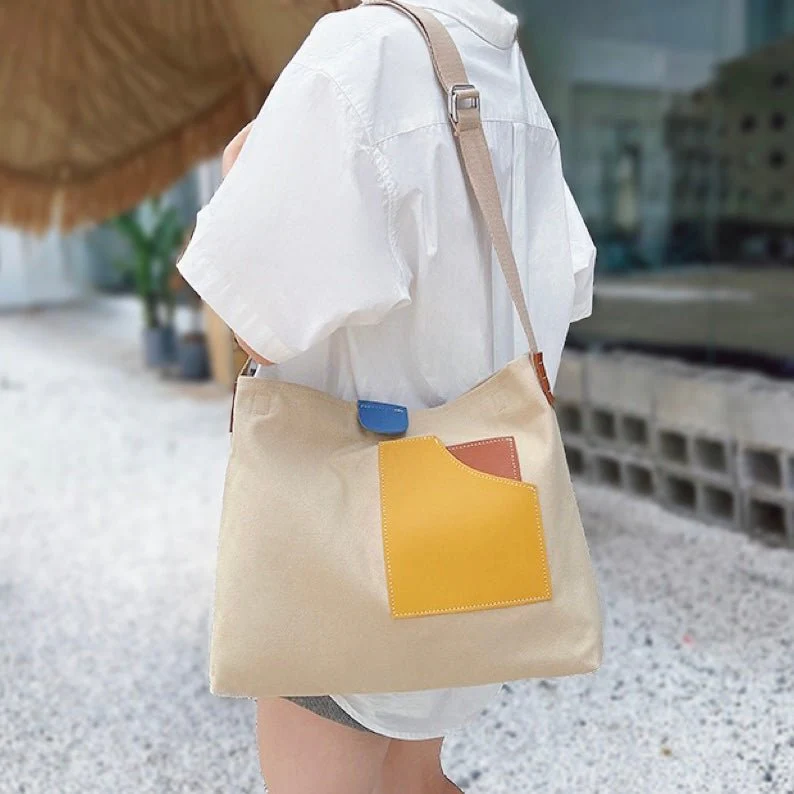 Evelyn | Borsa tote bicolore in tela e similpelle
