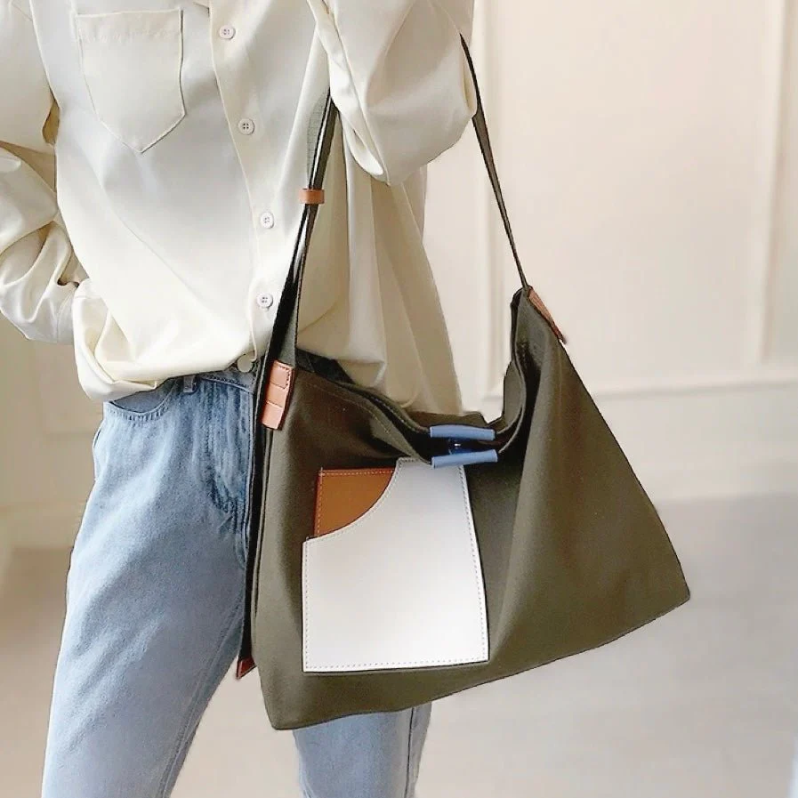 Evelyn | Borsa tote bicolore in tela e similpelle - Image 5