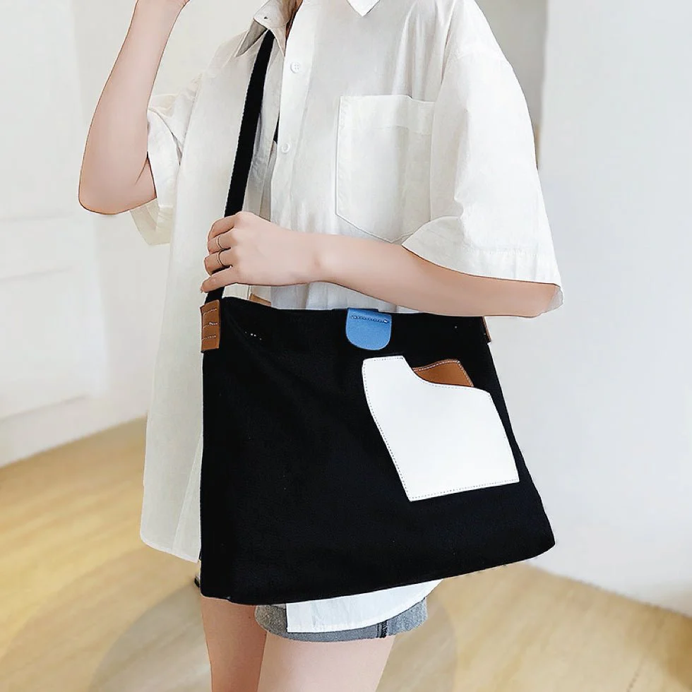 Evelyn | Borsa tote bicolore in tela e similpelle - Image 7