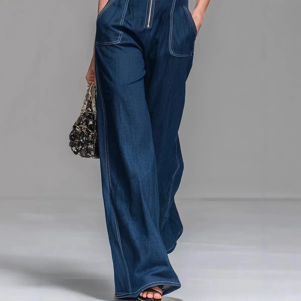 Francesca | Tuta Intera in Denim a Vita Alta con Gamba Wide-Leg - Image 3