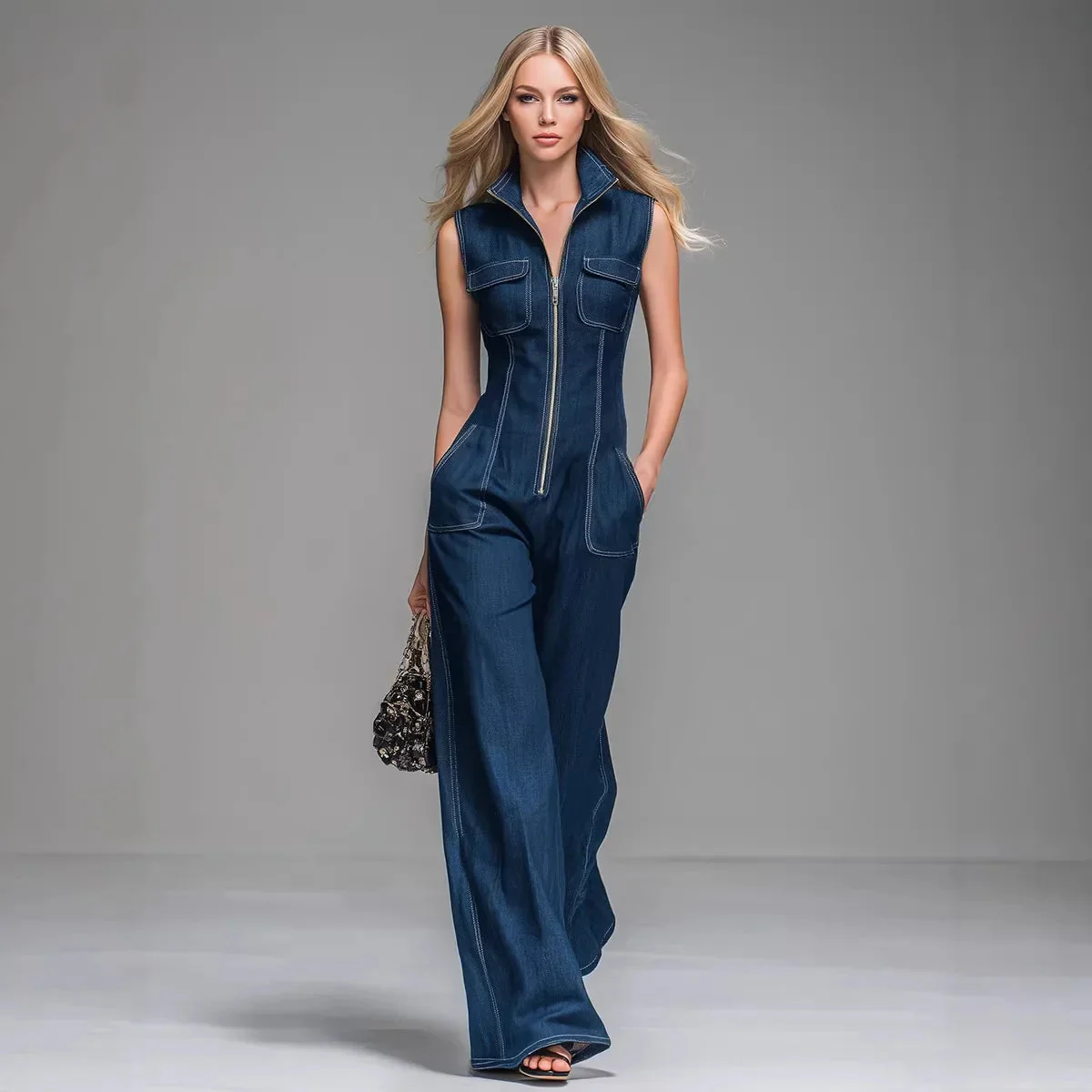 Francesca | Tuta Intera in Denim a Vita Alta con Gamba Wide-Leg - Image 4