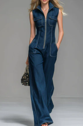 Francesca | Tuta Intera in Denim a Vita Alta con Gamba Wide-Leg - Image 5
