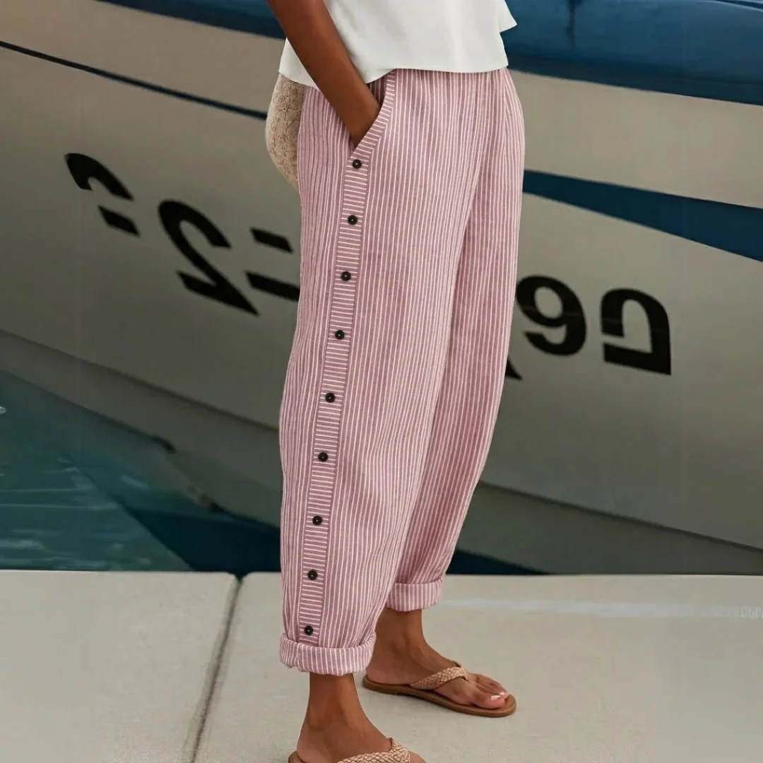 Gia | Eleganti Pantaloni Donna a Righe con Bottoni - Image 3