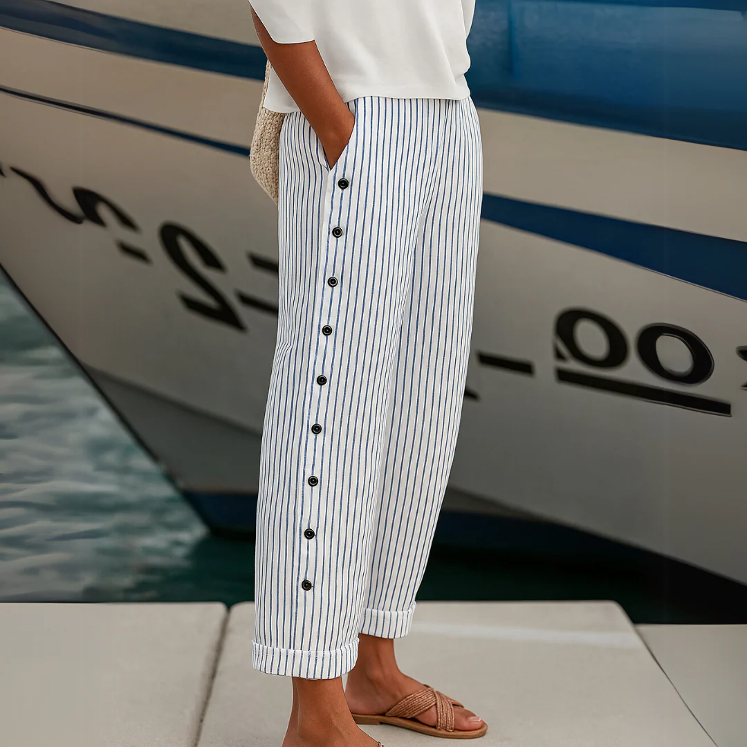 Gia | Eleganti Pantaloni Donna a Righe con Bottoni - Image 4