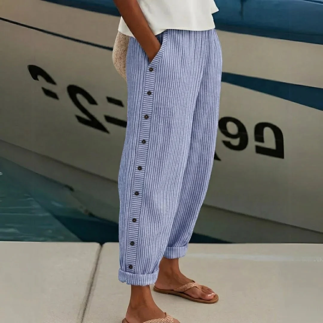 Gia | Eleganti Pantaloni Donna a Righe con Bottoni - Image 5