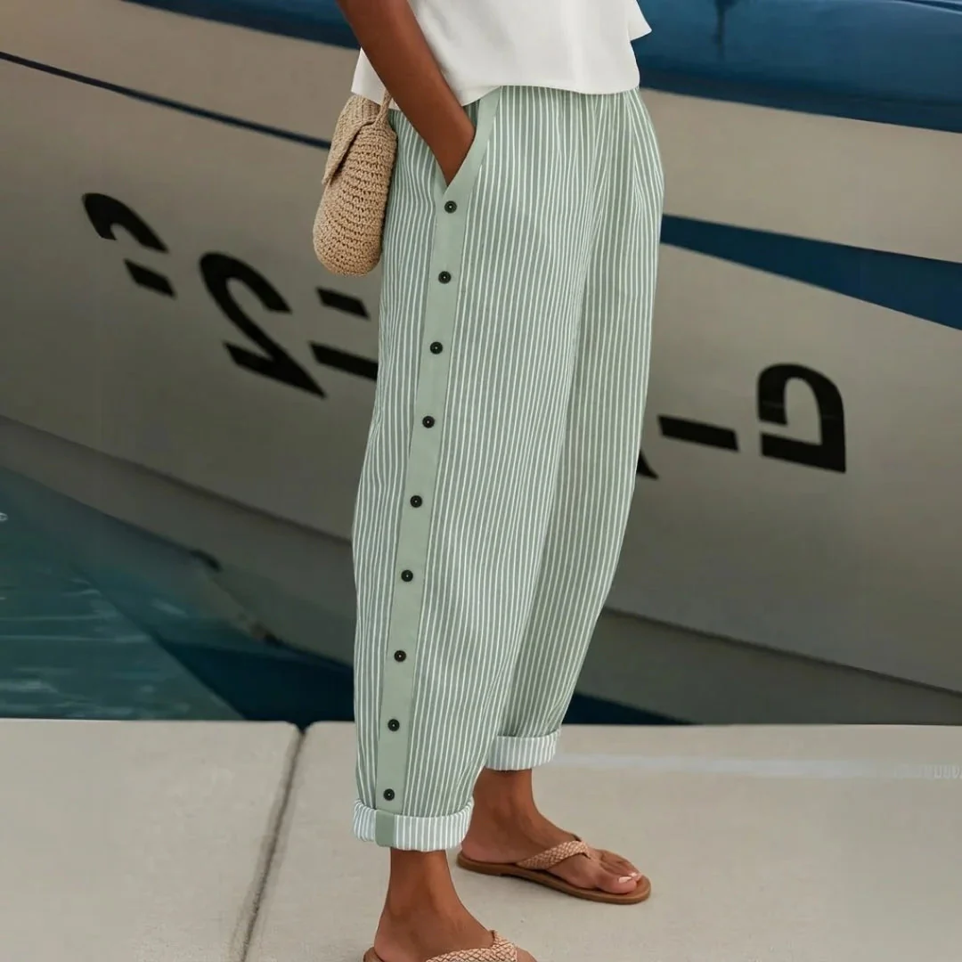 Gia | Eleganti Pantaloni Donna a Righe con Bottoni - Image 6
