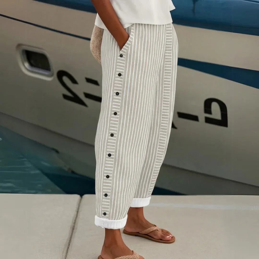 Gia | Eleganti Pantaloni Donna a Righe con Bottoni - Image 7