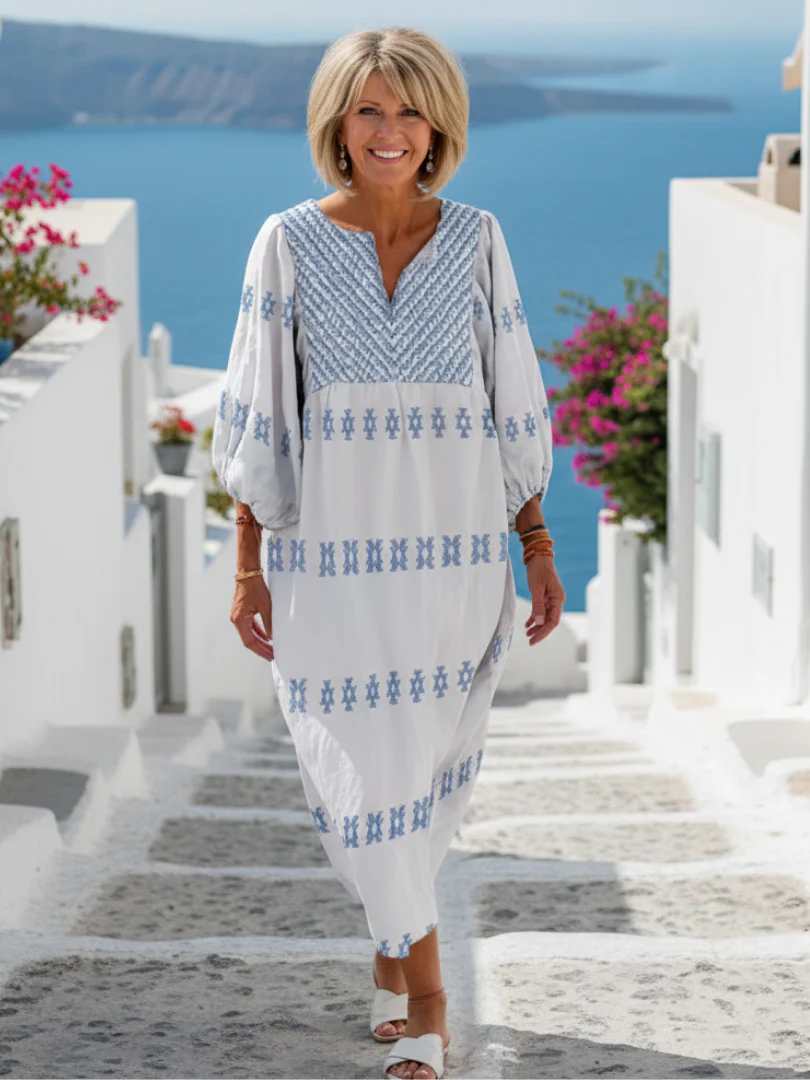Giulia | Maxi abito ricamato in stile mediterraneo