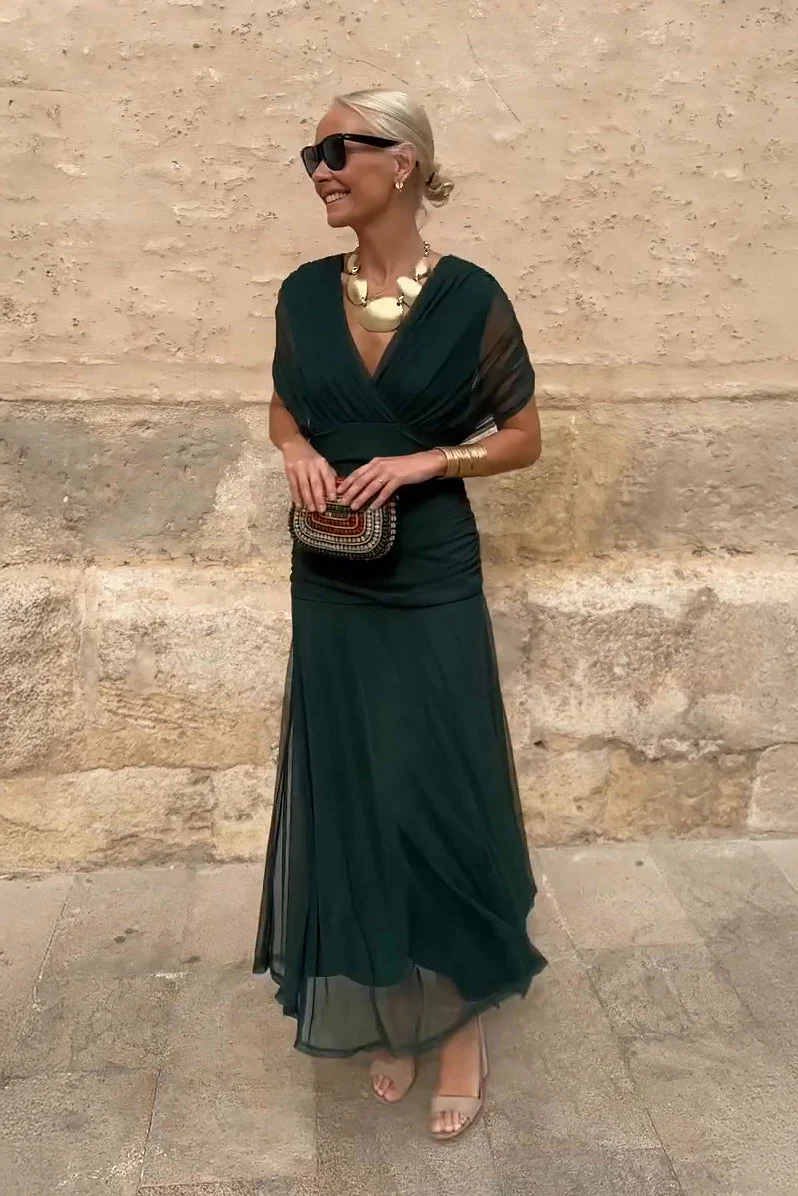 Iolanda | Elegante abito da cerimonia lungo con scollo a V