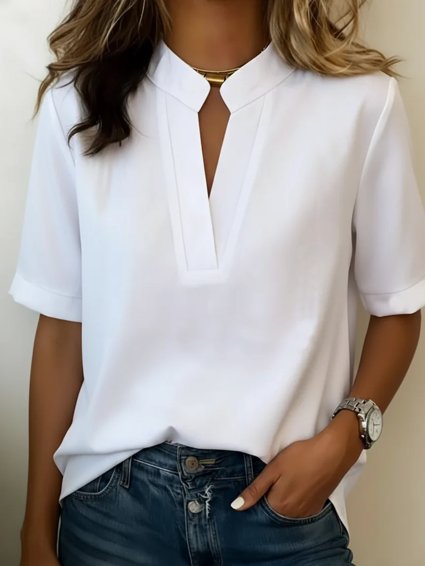 Isabella | Blusa moderna in cotone traspirante con scollo a V - Image 7