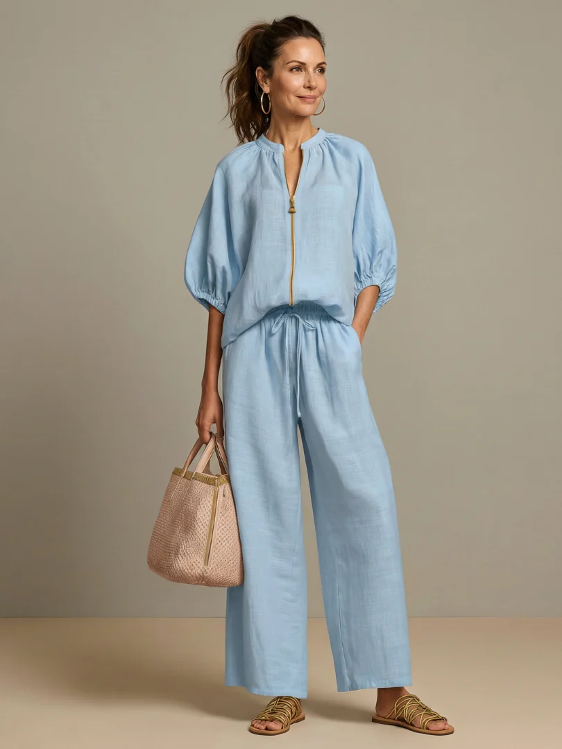 Isabella | Set Elegante con Maniche a Palloncino e Pantaloni a Gamba Larga