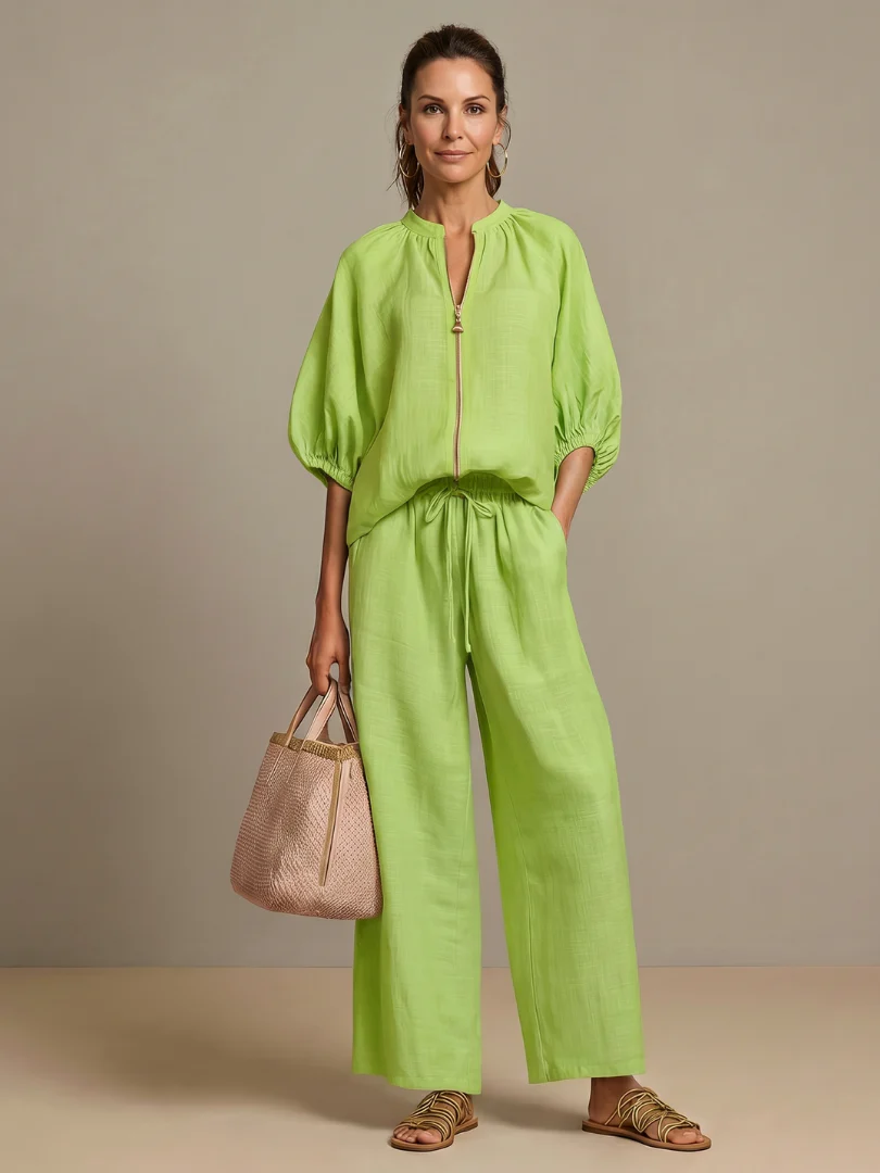 Isabella | Set Elegante con Maniche a Palloncino e Pantaloni a Gamba Larga - Image 2