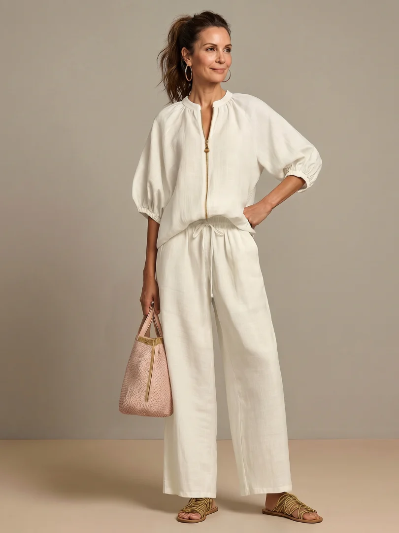 Isabella | Set Elegante con Maniche a Palloncino e Pantaloni a Gamba Larga - Image 4
