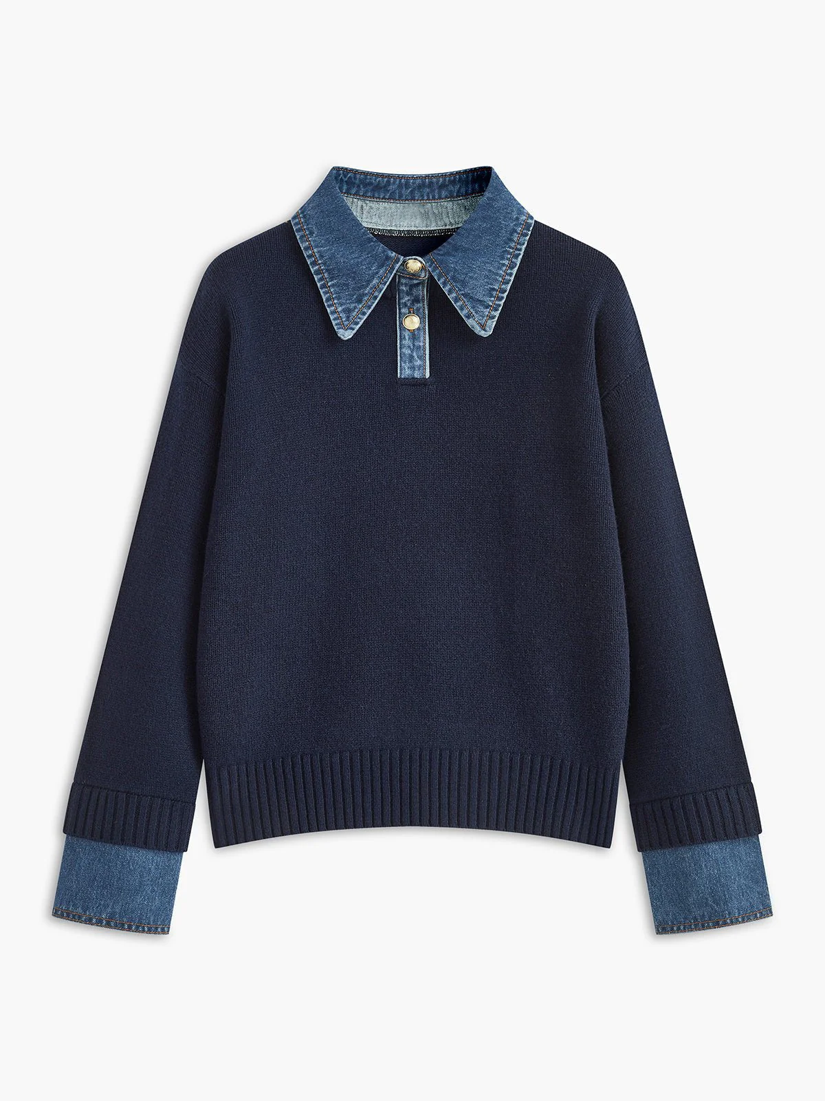 Jennifer | Maglione polo elegante e avvolgente con collo in denim